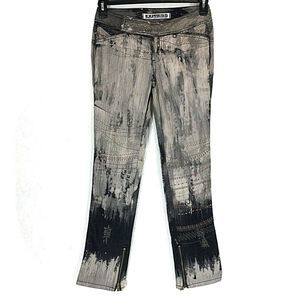 Express 4 Jeans Precision Fit Unique Straight Leg‎ Zip Ankle Splatter Watercolor